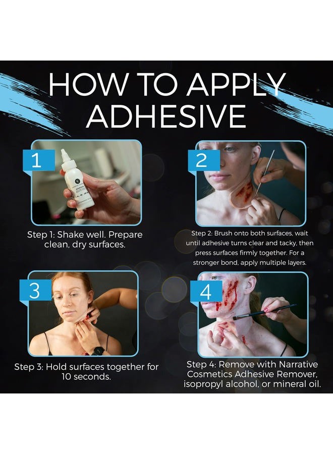 Narrative Cosmetics لاصق طبي بدرجة طبية آمن للبشرة، معتمد على الماء، لتثبيت مستحضرات التجميل الخاصة بالمكياج الخاص بالمؤثرات الخاصة، الأطراف الصناعية، هالوين والمهرجانات - زجاجة 2 أوقية - Image 4