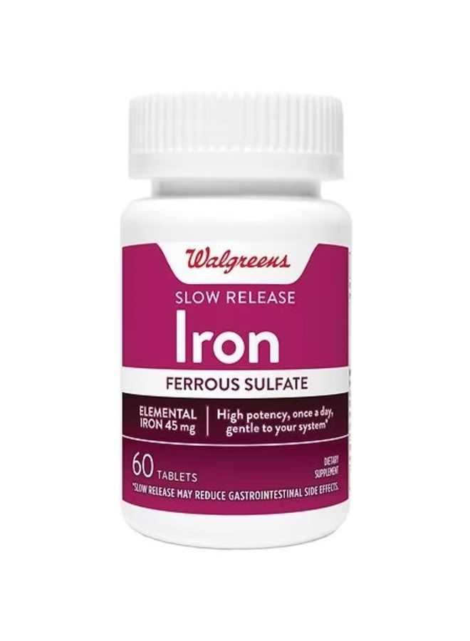Walgreens Iron Slow Release High Potency Ferrous Sulfate 45mg, Tablets, 60 ea - Image 1