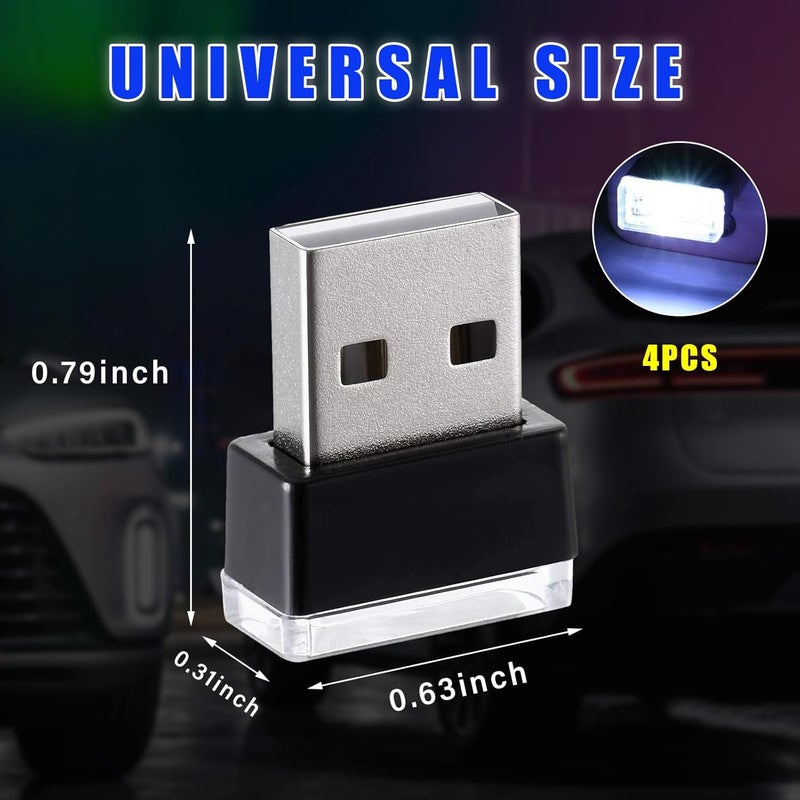Augeny 4 PCS USB LED Car Interior Atmosphere Lamp, Plug-in USB Decor Night Light, Portable Auto Ambient Lighting Kit, Universal Vehicle Interior Accessories for Most Cars (White) - Image 2