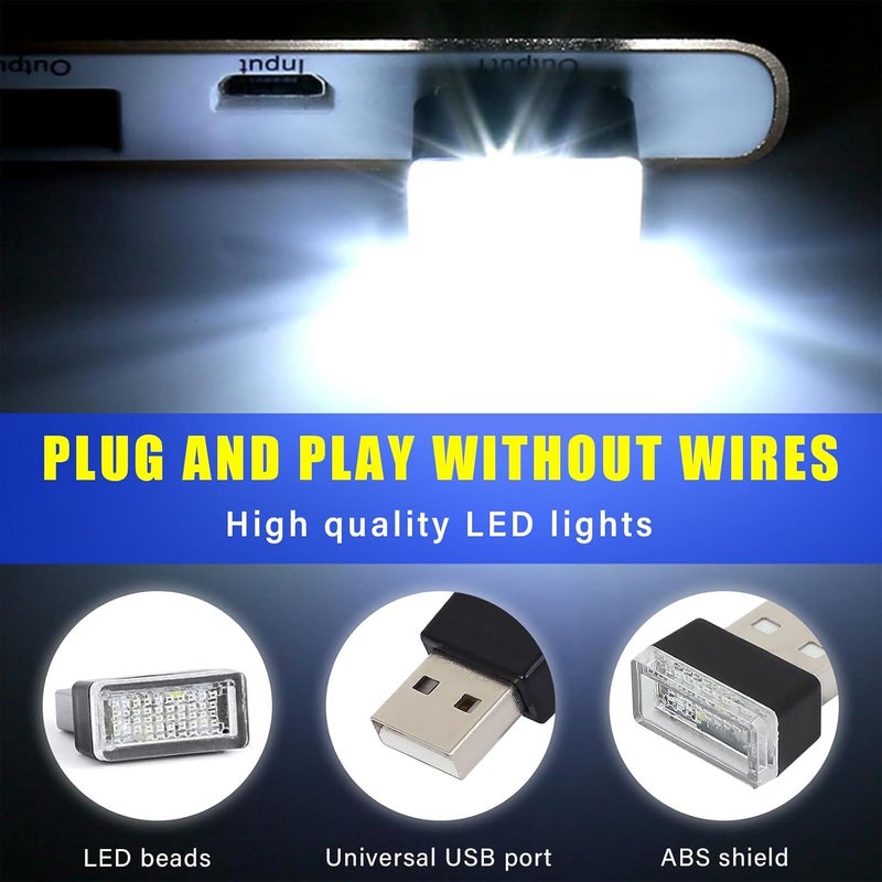 Augeny 4 PCS USB LED Car Interior Atmosphere Lamp, Plug-in USB Decor Night Light, Portable Auto Ambient Lighting Kit, Universal Vehicle Interior Accessories for Most Cars (White) - Image 3