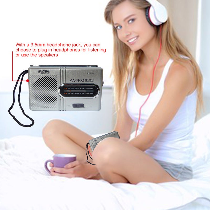 INDIN BC-R21 AM/FM Dual Band Radio Receiver Portable Player Built-in Speaker with a Standard 3.5MM Headphones Jack Silver grey - Image 3