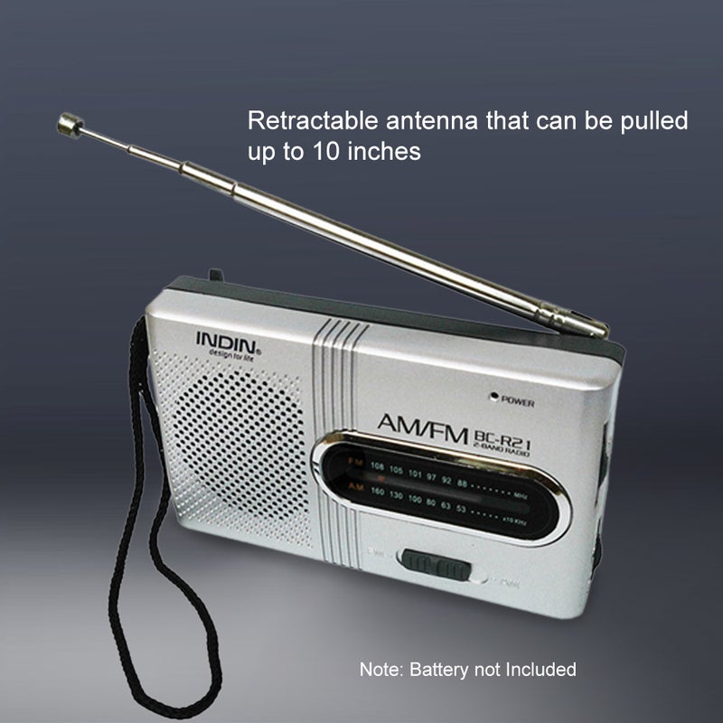 INDIN BC-R21 AM/FM Dual Band Radio Receiver Portable Player Built-in Speaker with a Standard 3.5MM Headphones Jack Silver grey - Image 1