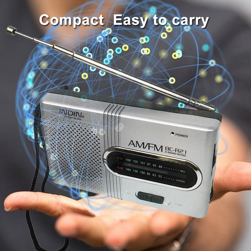 INDIN BC-R21 AM/FM Dual Band Radio Receiver Portable Player Built-in Speaker with a Standard 3.5MM Headphones Jack Silver grey - Image 4