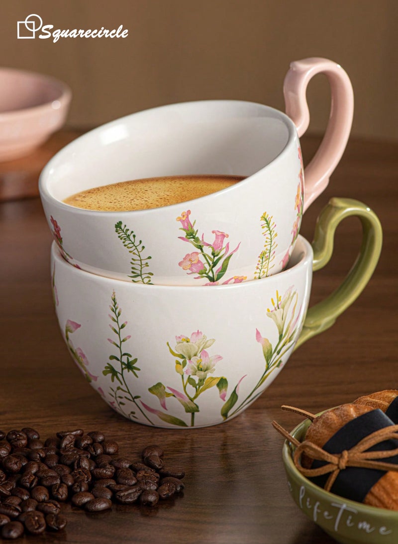 دائرة مربعة كوب قهوة سيراميك مع غطاء يُستخدم كطبق – سعة 16 أونصة، تصميم زهري أنيق، كوب قهوة وشاي للاستخدام اليومي والهدايا - Image 5