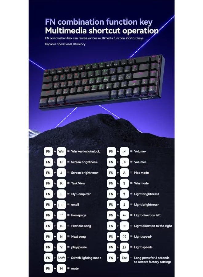 general 68-Key Mechanical Gaming Keyboard with RGB Backlight, Slim Bezel, Wired USB-C Port, Advanced Anti-interference, English/Arabic Layout, PC Keyboard Compatible with Windows, MAC OS, Linux - Image 4