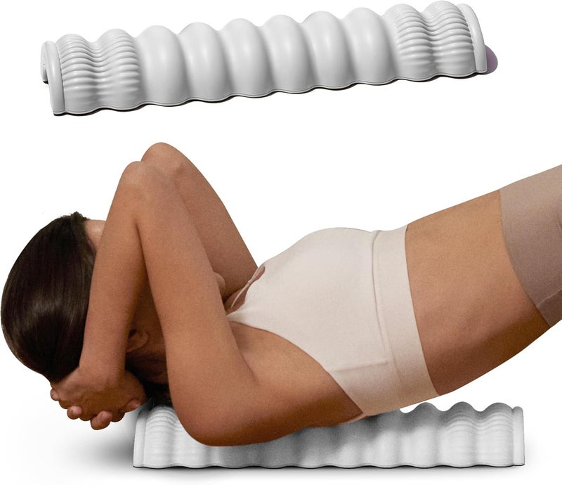 SNPE Wave Pillow II Spine Stretcher Massage Tool Yoga Piliates Spine Alignment Corrector for Back Pain Relief Neck Shoulder Lower Back Hip Massage Device Floral White - Image 1
