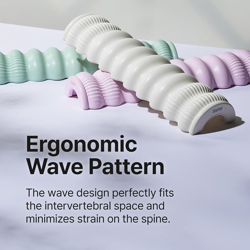 SNPE Wave Pillow II Spine Stretcher Massage Tool Yoga Piliates Spine Alignment Corrector for Back Pain Relief Neck Shoulder Lower Back Hip Massage Device Floral White - Image 4