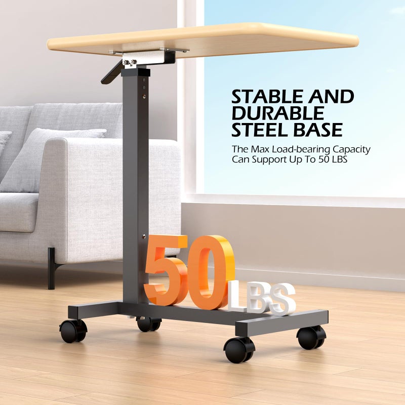 WOTURE Adjustable Overbed Table with Wheels, Bedside Rolling Table, Pneumatic Height Adjustment, Hospital Bed Table on Wheels, Standing Desk, Bedridden & Mobility Needs, Maple - Image 5