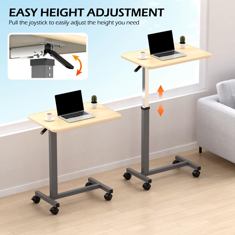 WOTURE Adjustable Overbed Table with Wheels, Bedside Rolling Table, Pneumatic Height Adjustment, Hospital Bed Table on Wheels, Standing Desk, Bedridden & Mobility Needs, Maple - Image 3