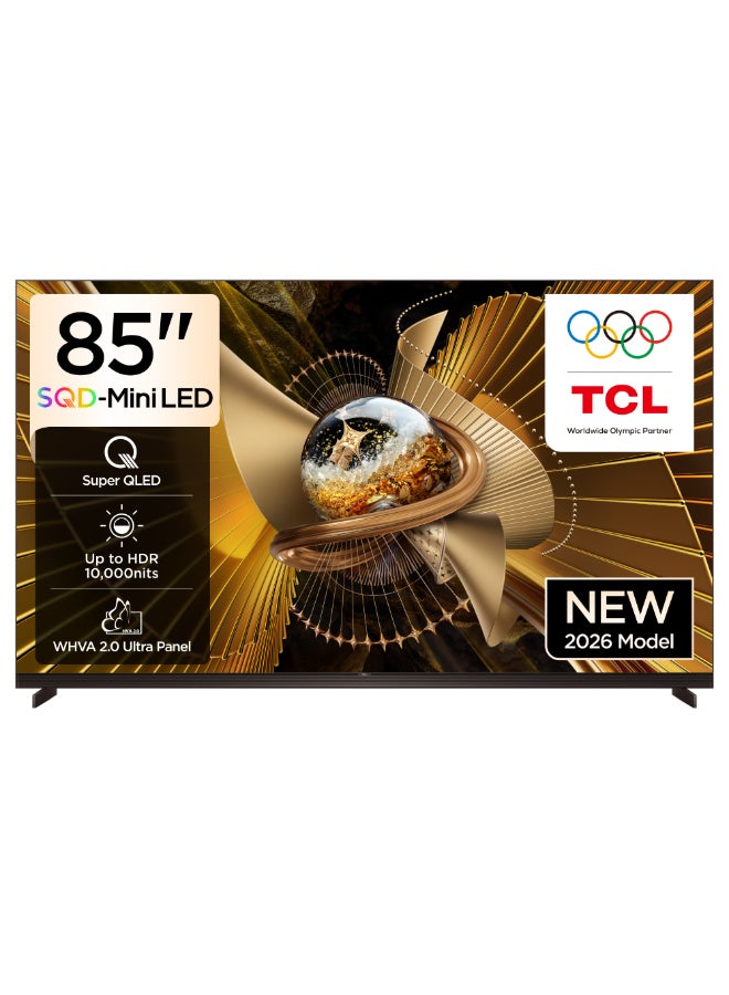 Television 85 Inch 4K SQD-Mini LED Google Smart TV, 144Hz Refresh Rate, Audio by Bang & Olufsen, 100% BT.2020, TSR AiPQ, Flat-thin Design (2026 Model) 85X11L Black