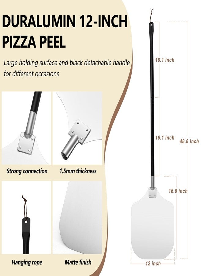 HaSteeL Aluminum Pizza Peel Spatula Set, 12 Inch Pizza Paddle Shovel, 14 Inch Metal Pizza Cutter Rocker, Pizza Oven Accessories Tools for Cooking Baking Turning Cutting, Long Detachable Handle - Image 2