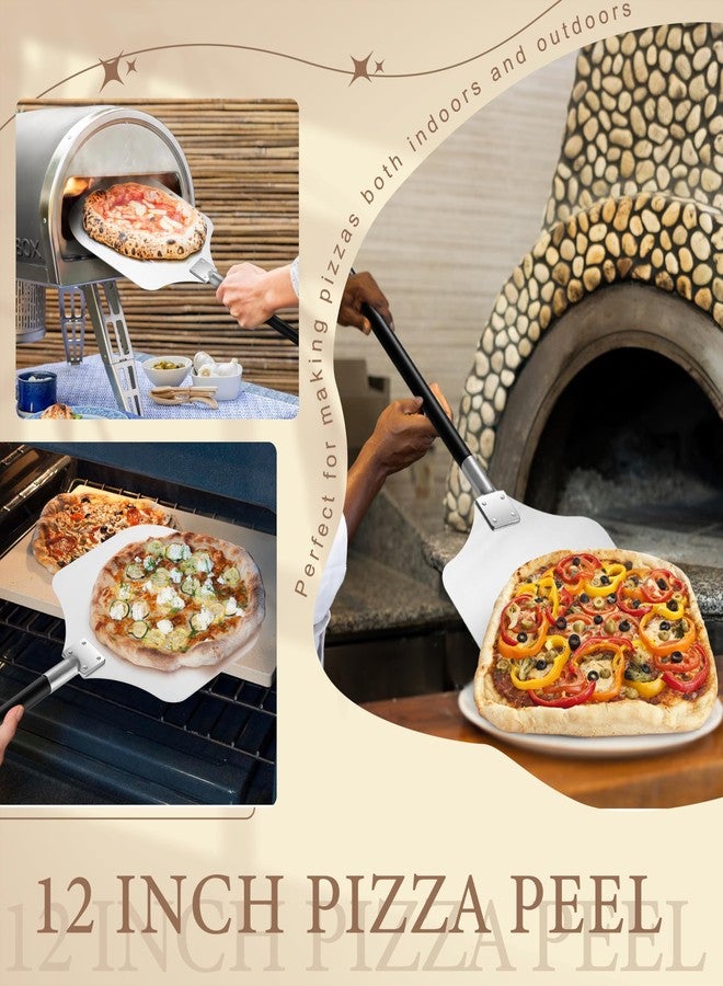 HaSteeL Aluminum Pizza Peel Spatula Set, 12 Inch Pizza Paddle Shovel, 14 Inch Metal Pizza Cutter Rocker, Pizza Oven Accessories Tools for Cooking Baking Turning Cutting, Long Detachable Handle - Image 4