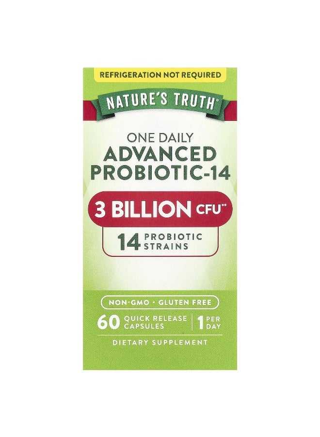 natures truth Nature's Truth, One Daily Advanced Probiotic-14, 3 Billion CFU, 60 Quick Release Capsules  - Image 1
