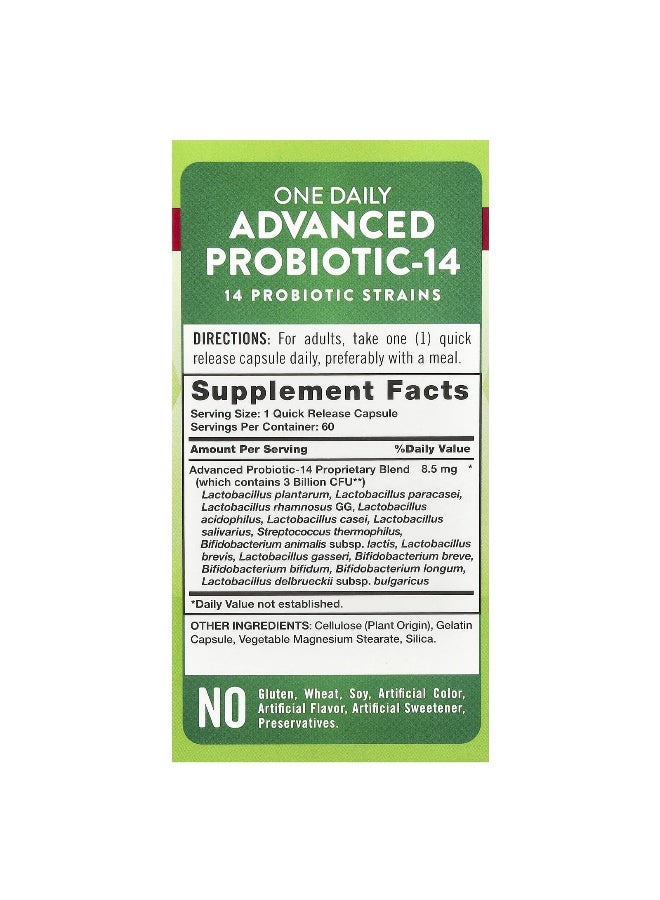 natures truth Nature's Truth, One Daily Advanced Probiotic-14, 3 Billion CFU, 60 Quick Release Capsules  - Image 2