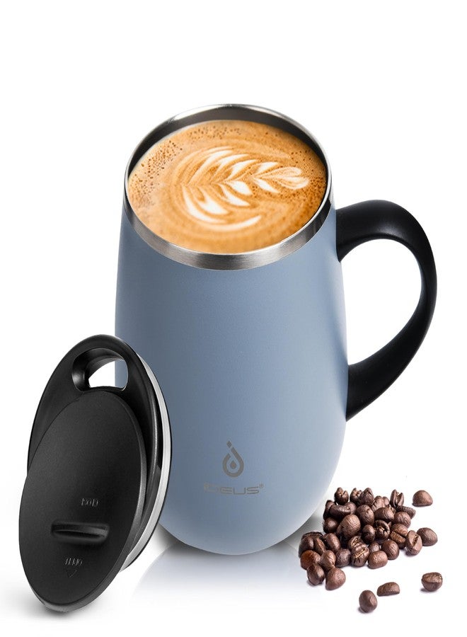 Ideus 16 oz (470 ml) Insulated Coffee Mug with Handle and Lid, Double Wall Stainless Steel Vacuum Thermal Coffee Mug, Travel Coffee Cup Thermal Cup for Home and Office (Ultimate Gray) - Image 1