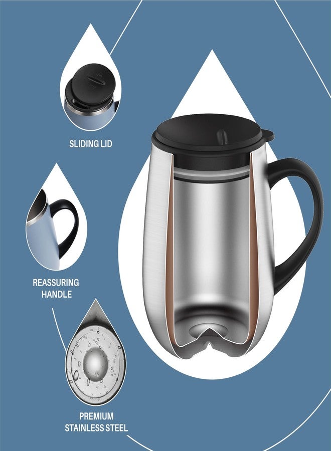 Ideus 16 oz (470 ml) Insulated Coffee Mug with Handle and Lid, Double Wall Stainless Steel Vacuum Thermal Coffee Mug, Travel Coffee Cup Thermal Cup for Home and Office (Ultimate Gray) - Image 3