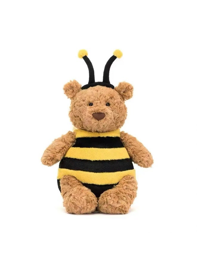 general Yellow and black striped teddy bear teddy bear plush toy with antennae, bee shaped curly fur bear, children's soothing pillow gift - Image 1