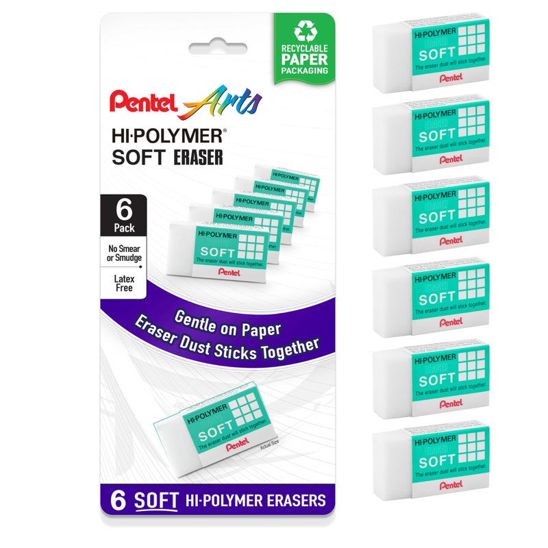 Pentel HiPolymer Soft Eraser Pack of 6 ZES08PF6