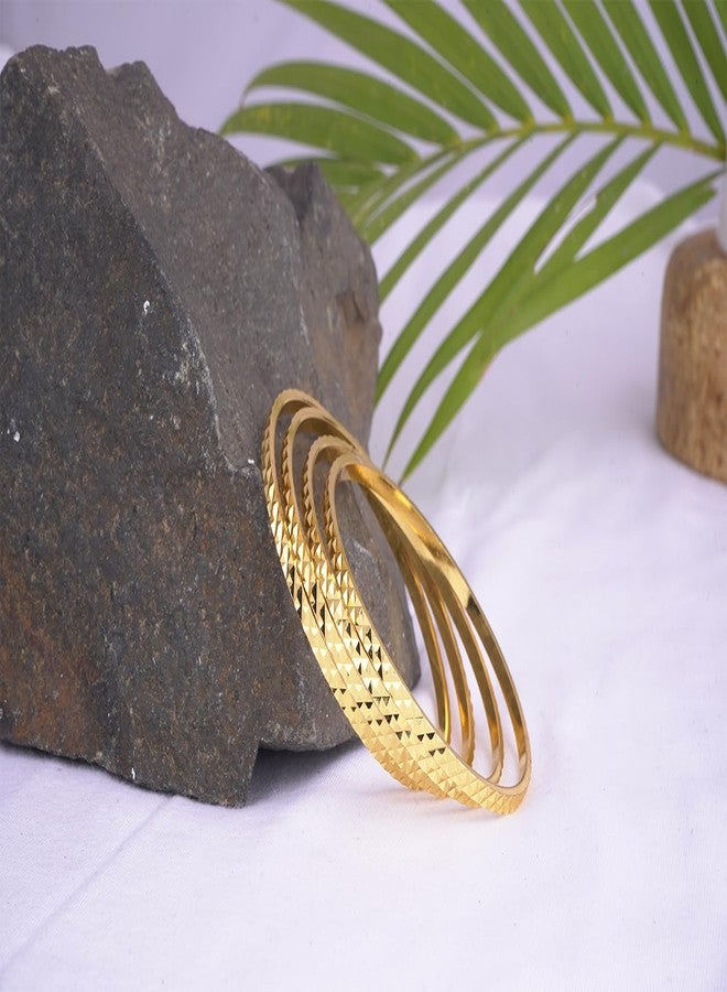 JFL- Jewellery for Less Traditional Ethnic One Gram Gold Plated Cut Work Bangle Set Girls & Women - (Set Of 4) - Image 3