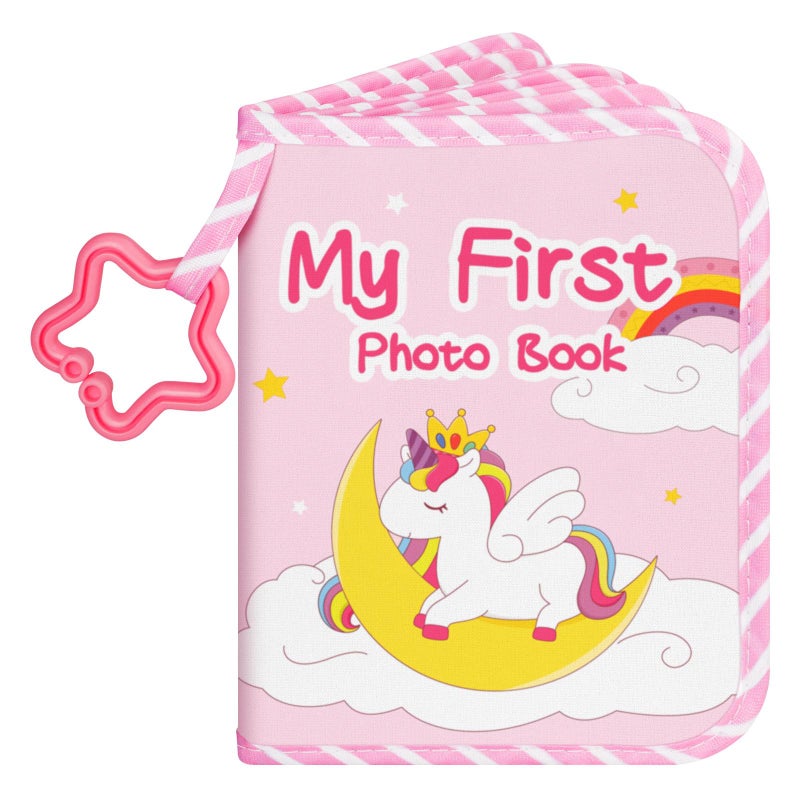 Lanpn Baby Photo Album Holds 17 4x6 Pictures My First Soft Cloth Family Photo Book with Name Card Name Tag Sticker Fabric Kid Memory Keepsake Gift for Baby Shower Newborn Toddler Girl Unicorn
