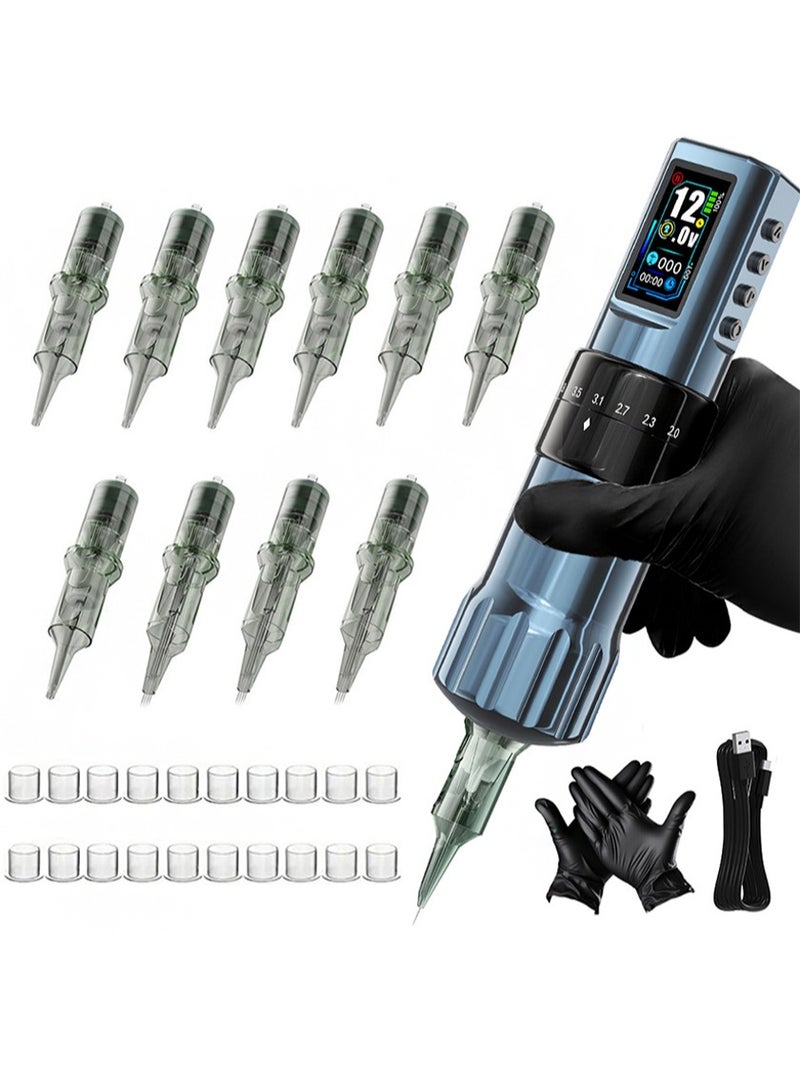 HaLunhi Cordless Tattoo Pen Set，7 Stroke Lengths，Dual-Ball Hollow Cup Motor，TFT Color Screen Display，1,600 mAh Battery，10 Cartridge Needles， Suitable for Artist Tattoo Supplies - Image 1