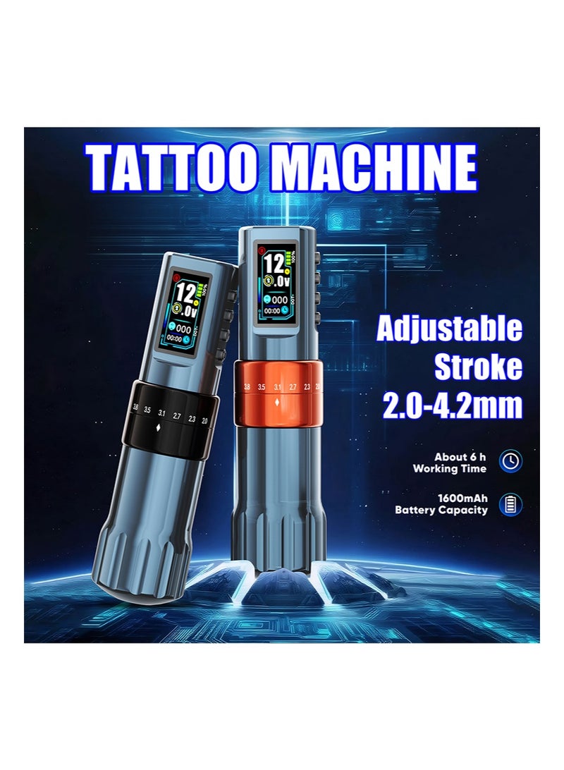 HaLunhi Cordless Tattoo Pen Set，7 Stroke Lengths，Dual-Ball Hollow Cup Motor，TFT Color Screen Display，1,600 mAh Battery，10 Cartridge Needles， Suitable for Artist Tattoo Supplies - Image 2