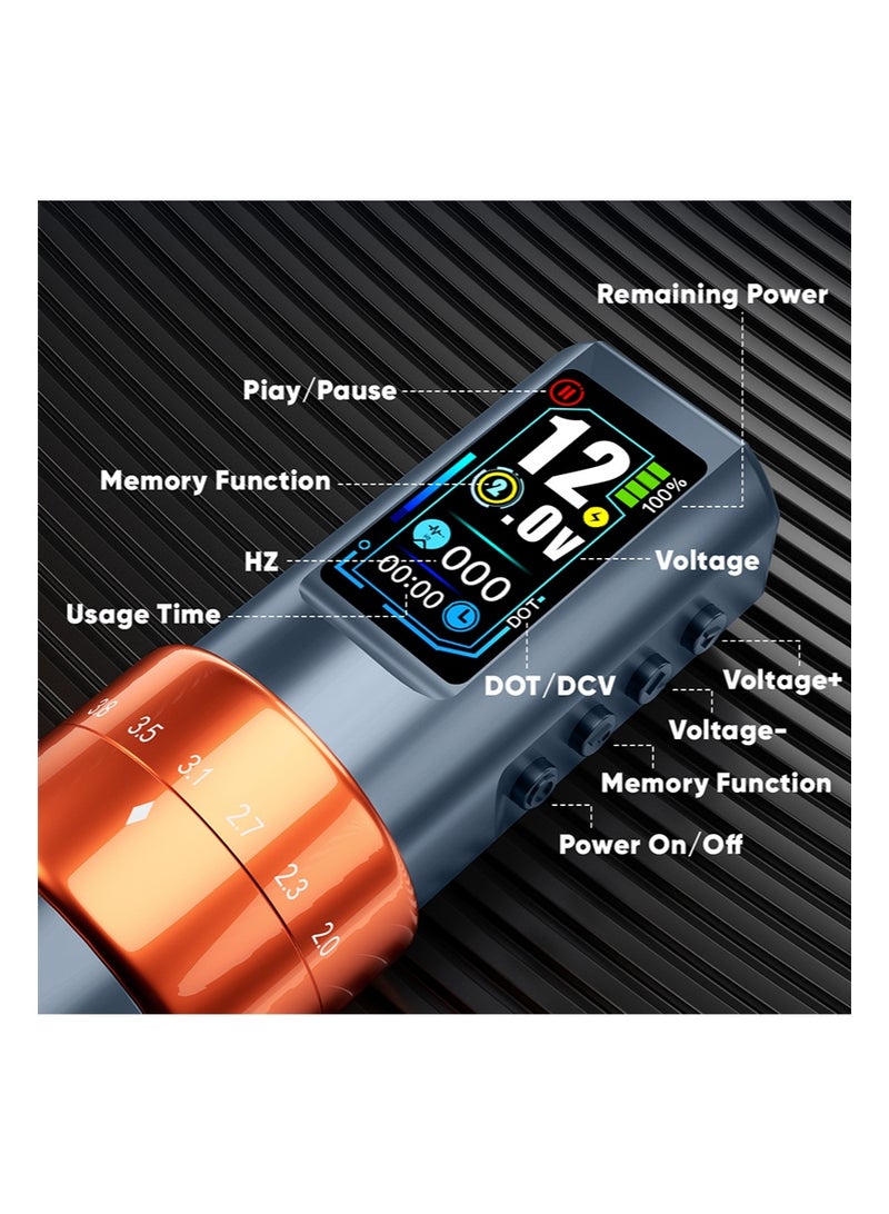 HaLunhi Cordless Tattoo Pen Set，7 Stroke Lengths，Dual-Ball Hollow Cup Motor，TFT Color Screen Display，1,600 mAh Battery，10 Cartridge Needles， Suitable for Artist Tattoo Supplies - Image 3