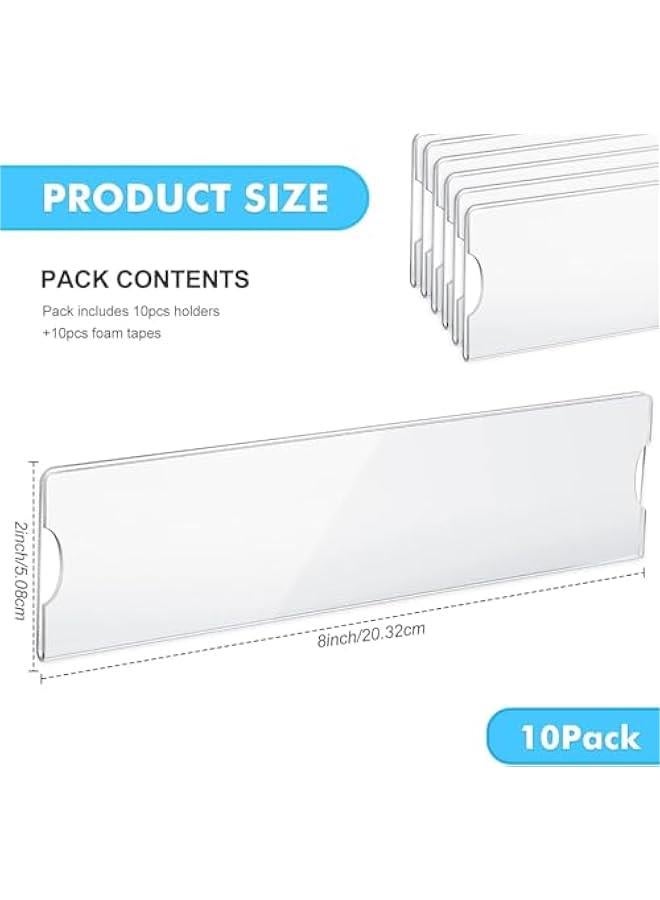 HOOKOR 10 Pack Acrylic Wall Name Plate Holder, 2x8 Inch Clear Acrylic Sign Holder Frame with Adhesive Tape Horizontal Wall Name Plates for Door Office Nameplate Display Trays for Home Classroom - Image 1