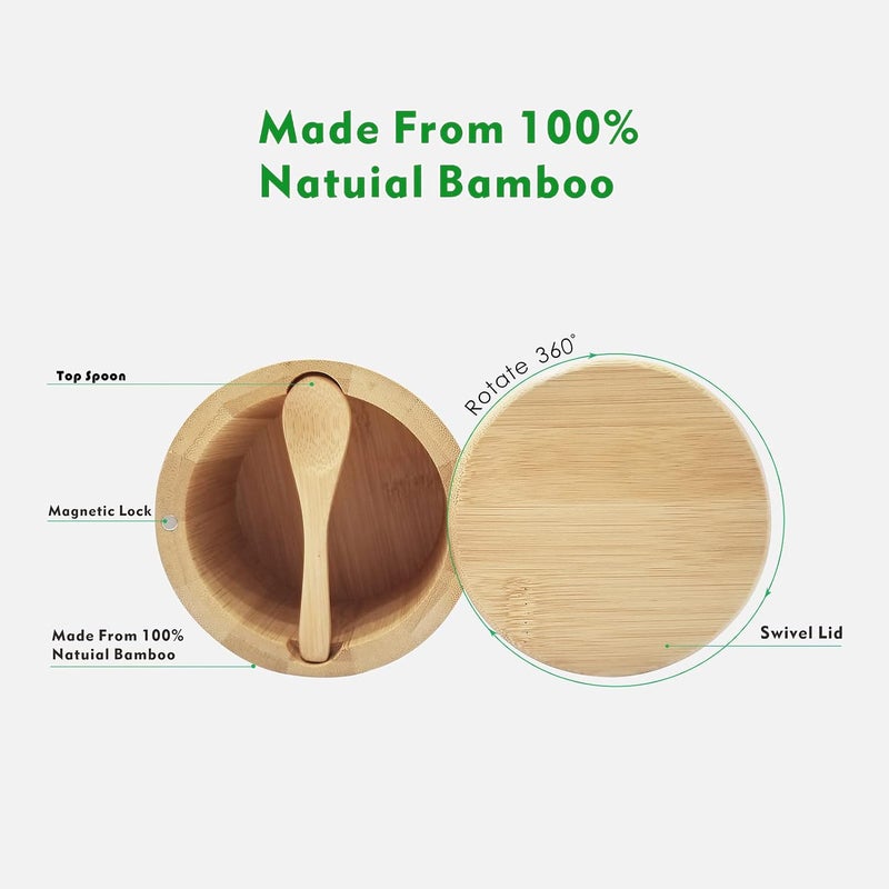 ThougrLyh Salt Box Bamboo Salt Container with Swivel Lid and Spoon Small Spice Cellar with Label 8 oz Capacity salt Holder for Countertop with Magnetic to Easy Open and Seal - Image 4