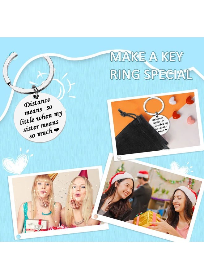 PLwelth Sister Keychain Gift from Sister, Long Distance Leaving Going Away Apart Sister Keychain Cute Funny Engraved Stainless Steel Key Ring Birthday Christmas Charm Pendent Jewelry Present - Image 4