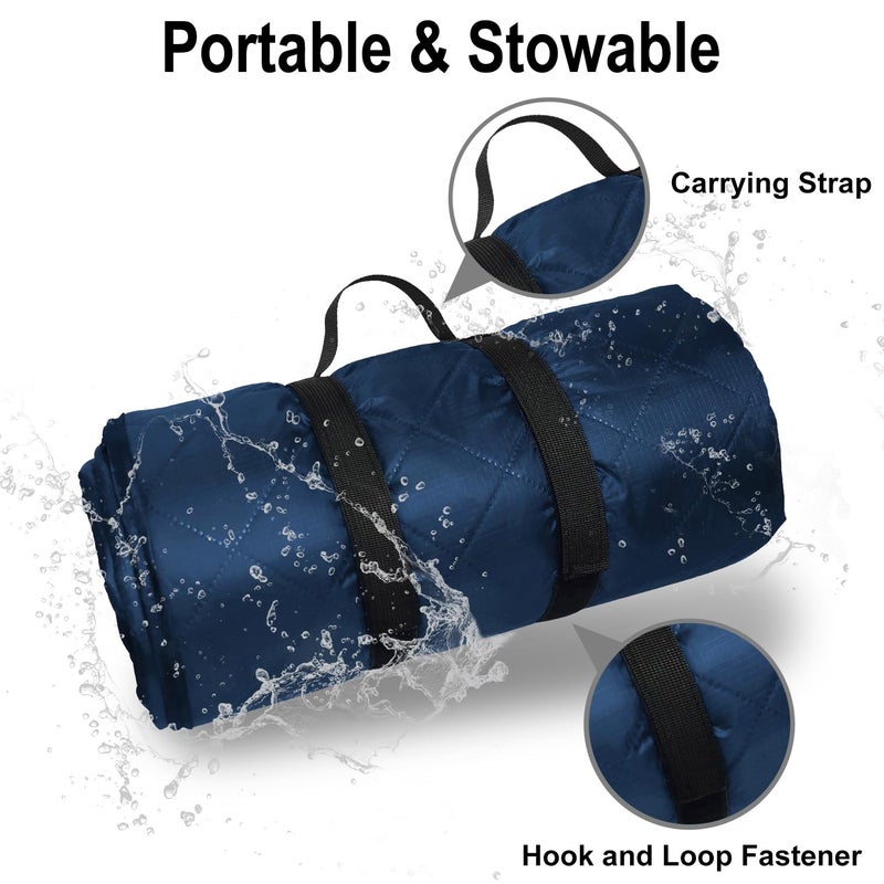 sowwon Waterproof Outdoor Blanket 82â€X 55â€ Packable, Stadium Blankets for Camping with Sherpa Fleece Lining, Large Windproof Emergency Mat for Garss Picnic Hiking Road Trip, Machine Washable, Navy 300GSM - Image 5