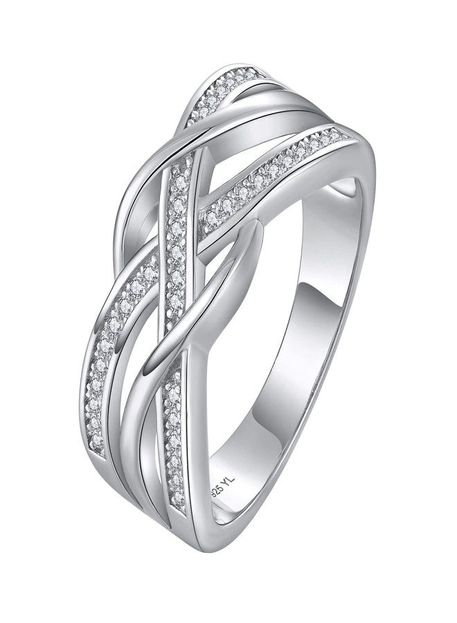 YL Twisted Knot Ring 925 Sterling Silver Celtic Knot Rings Cubic Zirconia Infinity Statement Jewelry-size7 - Image 1