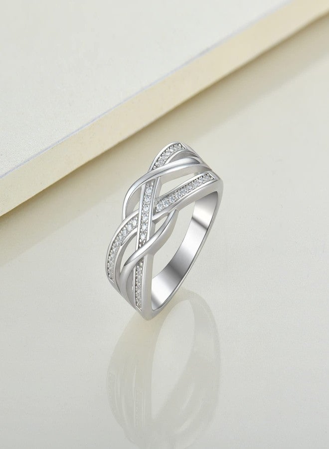 YL Twisted Knot Ring 925 Sterling Silver Celtic Knot Rings Cubic Zirconia Infinity Statement Jewelry-size7 - Image 4