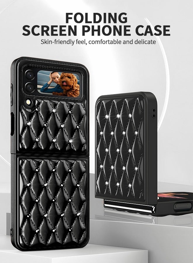 GROIC For Samsung Galaxy Z Flip 4 Case,Glitter Crystal Luxury Diamond Shining Phone Shell 3D Rhombus Full Body Protection Slim Shockproof Edge Bumper Phone Cover for Galaxy Z Flip 4(Black) - Image 2