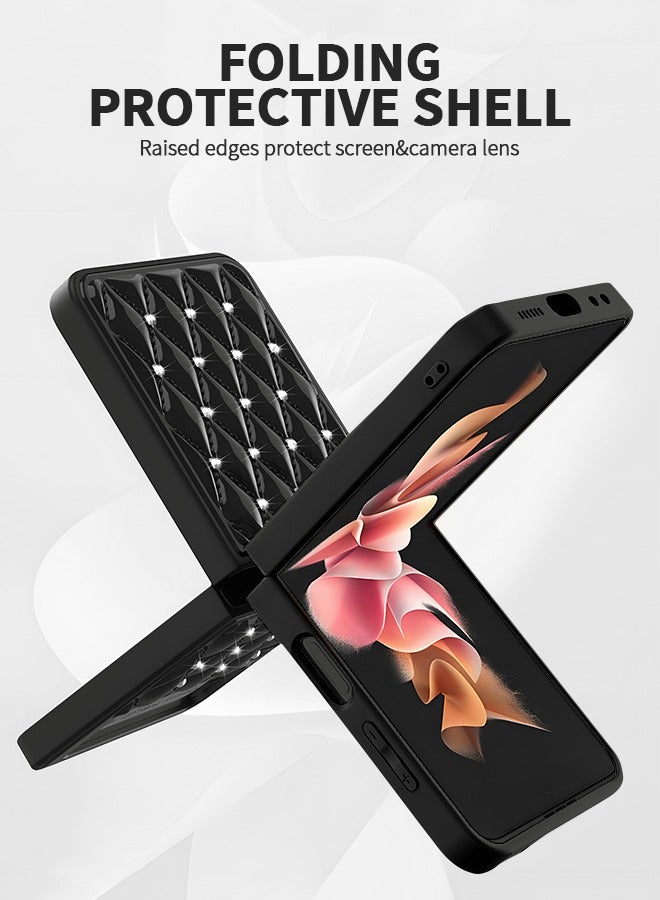 GROIC For Samsung Galaxy Z Flip 4 Case,Glitter Crystal Luxury Diamond Shining Phone Shell 3D Rhombus Full Body Protection Slim Shockproof Edge Bumper Phone Cover for Galaxy Z Flip 4(Black) - Image 5