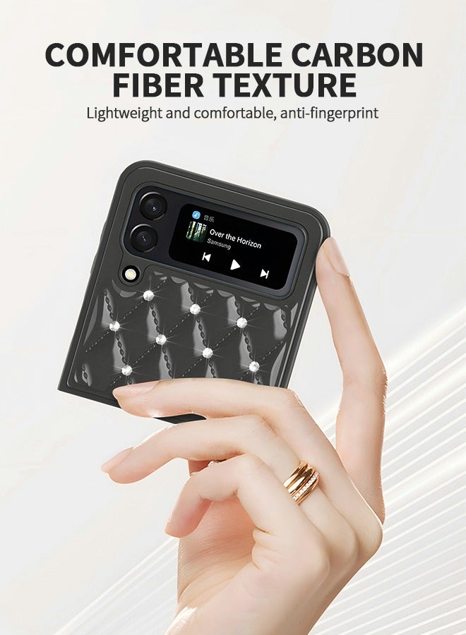 GROIC For Samsung Galaxy Z Flip 4 Case,Glitter Crystal Luxury Diamond Shining Phone Shell 3D Rhombus Full Body Protection Slim Shockproof Edge Bumper Phone Cover for Galaxy Z Flip 4(Black) - Image 4