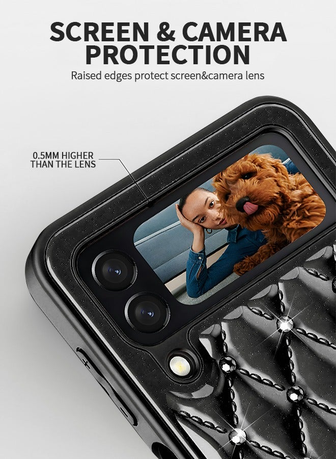 GROIC For Samsung Galaxy Z Flip 4 Case,Glitter Crystal Luxury Diamond Shining Phone Shell 3D Rhombus Full Body Protection Slim Shockproof Edge Bumper Phone Cover for Galaxy Z Flip 4(Black) - Image 3