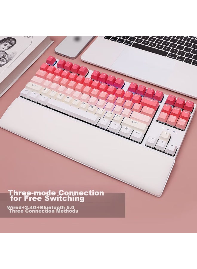 Dearmo F87 Mechanical Keyboard, Tri-mode Hot-swappable Customizable Keyboard, Rgb Backlit Gaming Keyboard For Laptops And Office Use, Gradient Pink, Black Switches - Image 1
