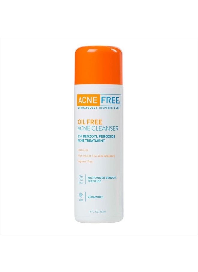 AcneFree منظف خالي من الزيوت لعلاج حب الشباب، يحتوي على بيروكسيد البنزويل 2.5% مع حمض الجليكوليك لمنع وعلاج البثور، بدون رائحة، 8 أونصة سائلة  - Image 1