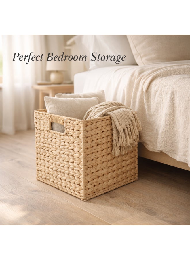 Homesmiths Water Hyacinth Storage Basket with Handle – L 26.5 x B 26.5 x H 26.5 cm, Eco-Friendly Woven Seagrass Basket for Home Organization, Bedroom, Living Room, Bathroom & Toy Storage - Image 4