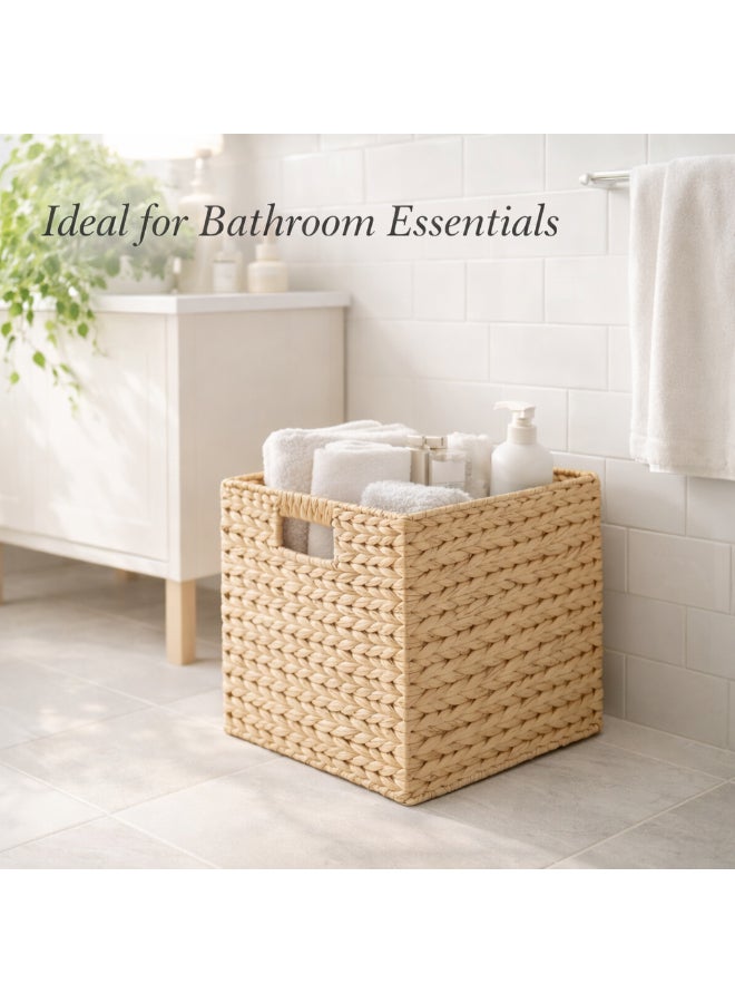 Homesmiths Water Hyacinth Storage Basket with Handle – L 26.5 x B 26.5 x H 26.5 cm, Eco-Friendly Woven Seagrass Basket for Home Organization, Bedroom, Living Room, Bathroom & Toy Storage - Image 5