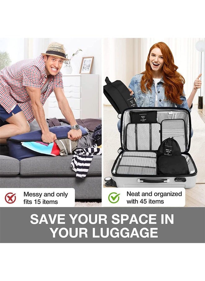 Denzoz - Black Packing Cubes for Suitcase 7 PCS Travel Packing Cubes Lightweight Suitcase Organizer Bags Set Luggage Packing Organizers for Travel Accessories with Shoe Bags - Image 1