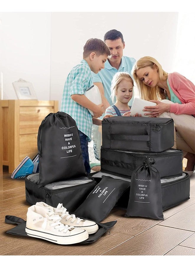 Denzoz - Black Packing Cubes for Suitcase 7 PCS Travel Packing Cubes Lightweight Suitcase Organizer Bags Set Luggage Packing Organizers for Travel Accessories with Shoe Bags - Image 1