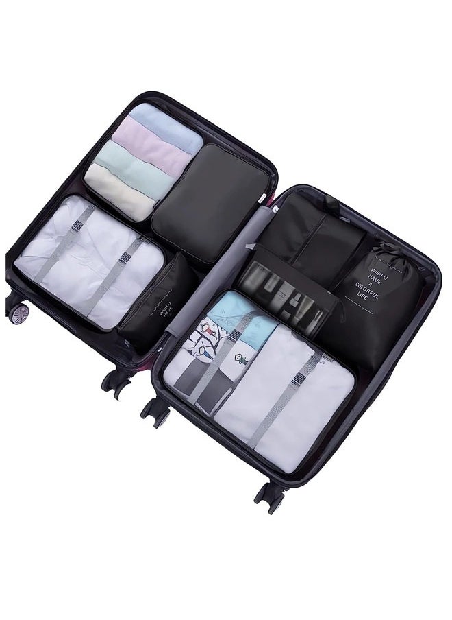 Denzoz - Black Packing Cubes for Suitcase 7 PCS Travel Packing Cubes Lightweight Suitcase Organizer Bags Set Luggage Packing Organizers for Travel Accessories with Shoe Bags - Image 1
