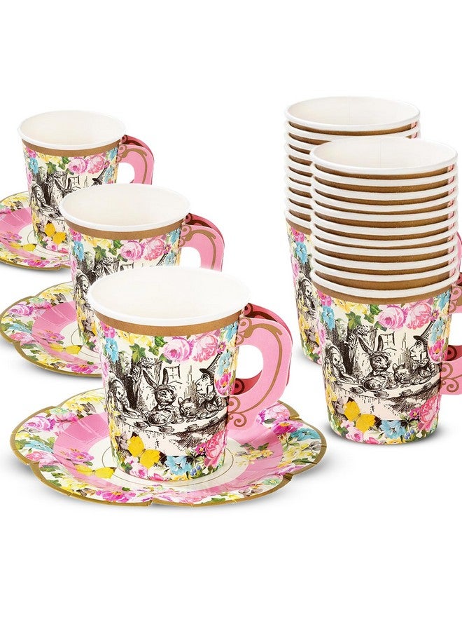 توكينج تيبلز طقم أكواب حفلات من Talking Tables Truly Alice Alice in Wonderland Mad Hatter مع مقبض وصحون بثلاثة تصاميم لحفلة شاي أو عيد ميلاد - Image 1