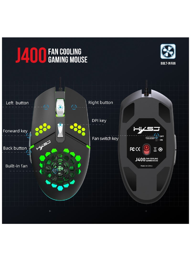 HXSJ - J400 NEW fan macro programming wired hole gaming mouse 8000dpi adjustable anti-hand sweat design - Image 1