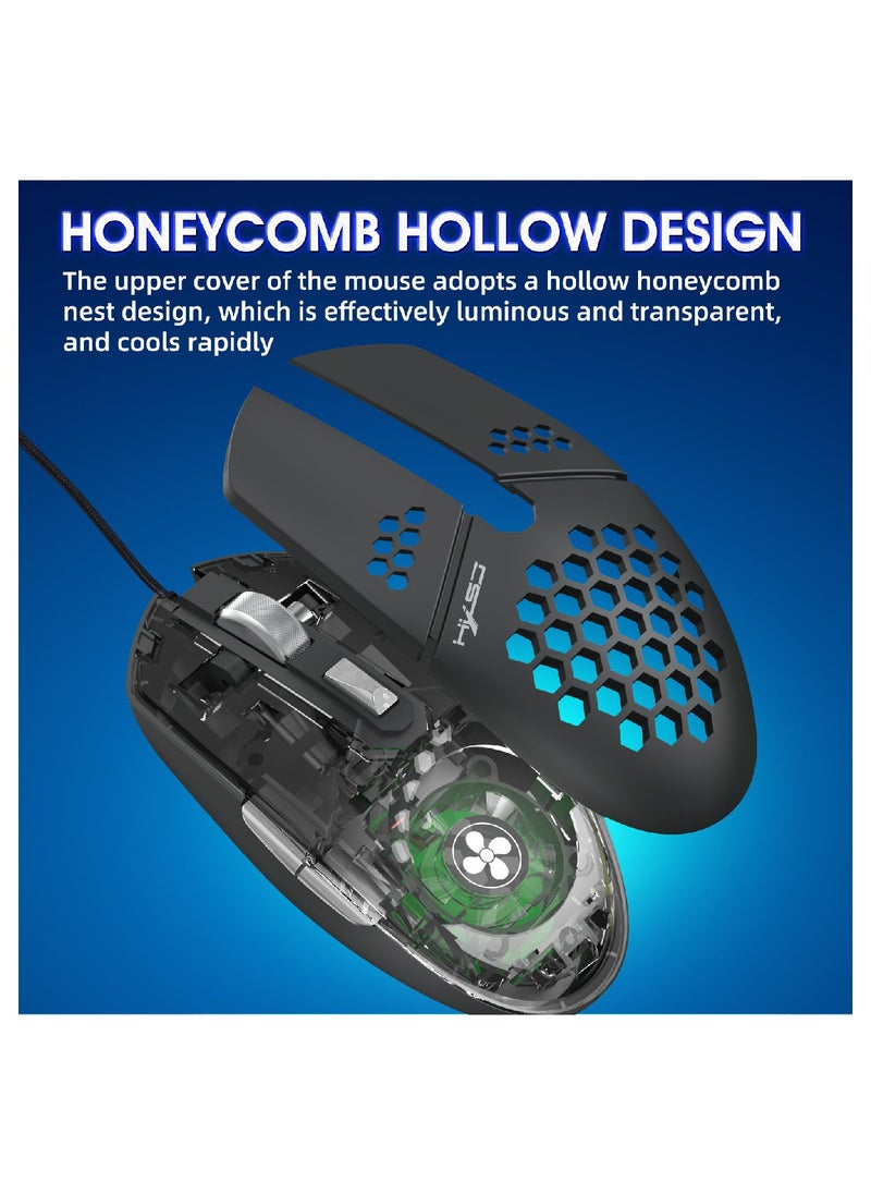 HXSJ - J400 NEW fan macro programming wired hole gaming mouse 8000dpi adjustable anti-hand sweat design - Image 1