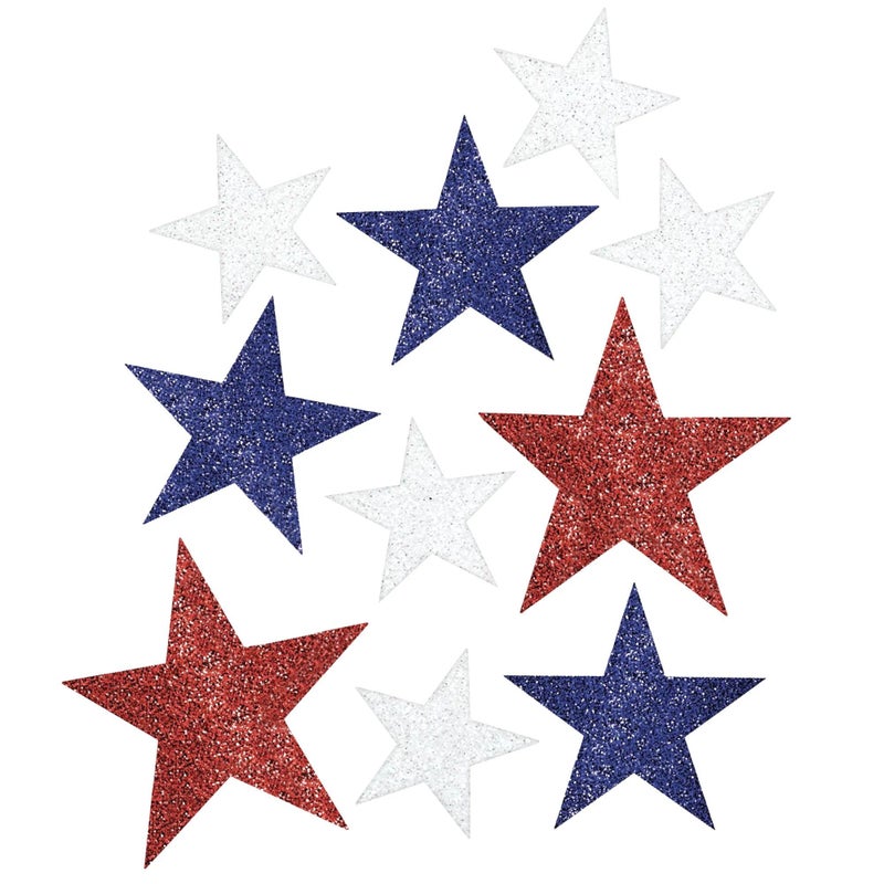 Amscan Patriotic Mini Cutouts 4 55 7 Pack of 10 Red White Blue Glittered Stars Perfect for July 4th USAThemed Parties Events