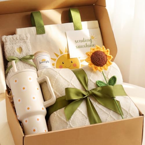 Mirasphere Sunshine Gift Box for Women - Sunflower Gifts for Best Friends Box of Sunshine - Thinking of You Self Care Get Well Soon Gift Baskets for Women - Care Package Birthday Gifts Boxes for Woman, Mom, Girl - Image 1