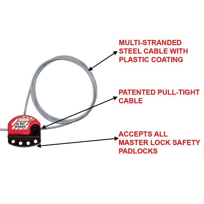 MasterLock S806 Adjustable Lockout Tagout Steel Cable, 5/32" Diameter, Black/Red - Image 4